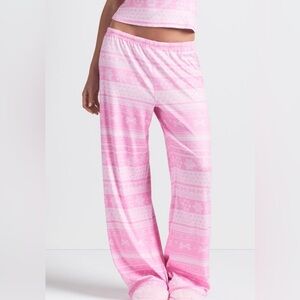 SKIMS Logo Plush Pointelle Straight Leg Pants Pant Pink Bubblegum size small